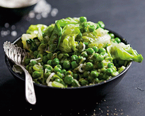 FRESH PEAS WITH LETTUCE AND GREEN GARLIC